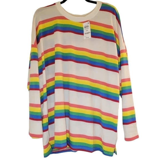 CORE KNITS COCONUT RAINBOW STRIPED LIGHTWEIGHT SWEATER•2X NWT - Picture 4 of 14